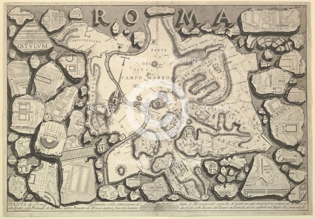 Plan of Rome..., from Le Antichità Romane (Roman Antiquities), ca. 1756. Creator: Giovanni Battista Piranesi.