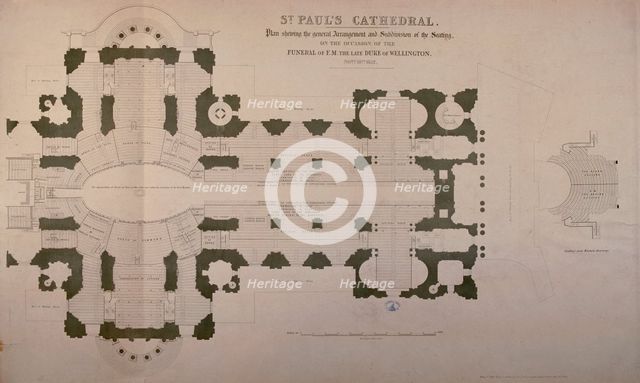 Plan of seating arrangements for the Duke of Wellington's funeral, 1852. Artist: Anon