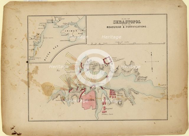 Plan of Sevastopol with its roadstead & fortifications, c. 1858. Artist: Anonymous master  