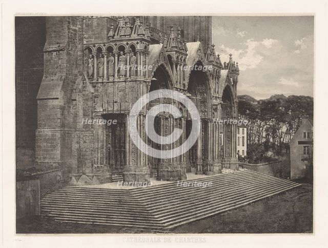 Planche XII ? Cathédrale de Chartres, Portique du Midi (Plate XII ? Chartres Cathedral..., 1855. Creator: Charles Nègre.