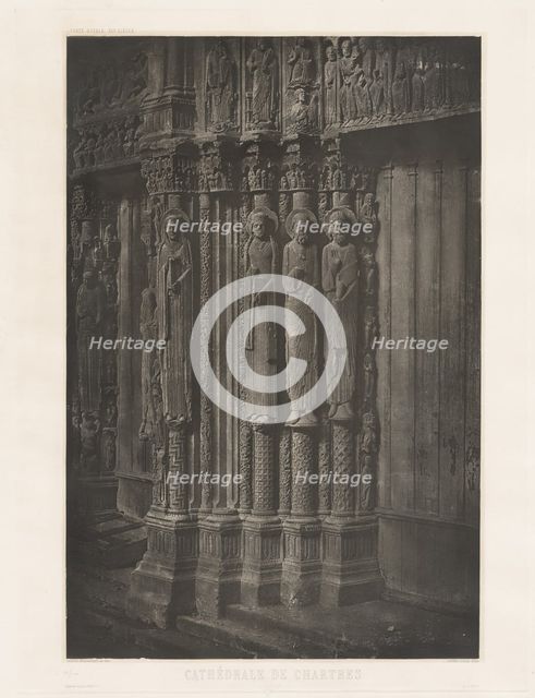 Planche XIII ? Cathédrale de Chartres, Statues Colonnes de la Porte Centrale du Portail..., 1855. Creator: Charles Nègre.