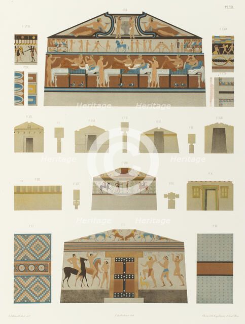 Plans, coupes et détails de tombeaux étrusques et autres, 1846.  Creator: Franz Kellerhoven.