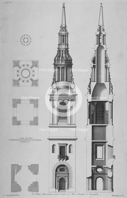 Plans, elevations and section of the Church of St Mary-le-Bow, Cheapside, City of London, 1725. Artist: Sir Christopher Wren