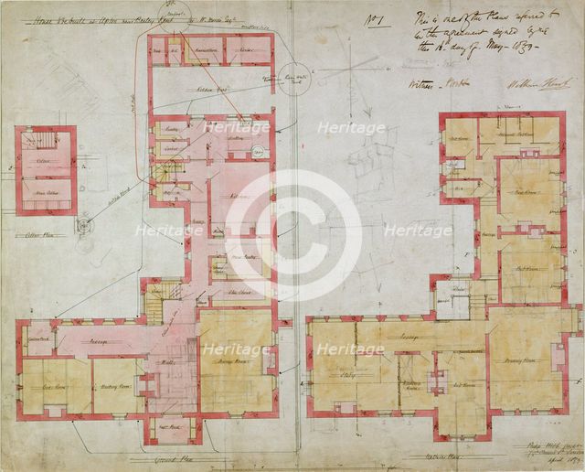 Plans for the Red House, Bexleyheath, London, 1859. Creator: Philip Webb.