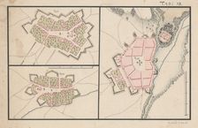 Plans of three settlements with fortifications, 2nd half 18th century. Creator: Unknown