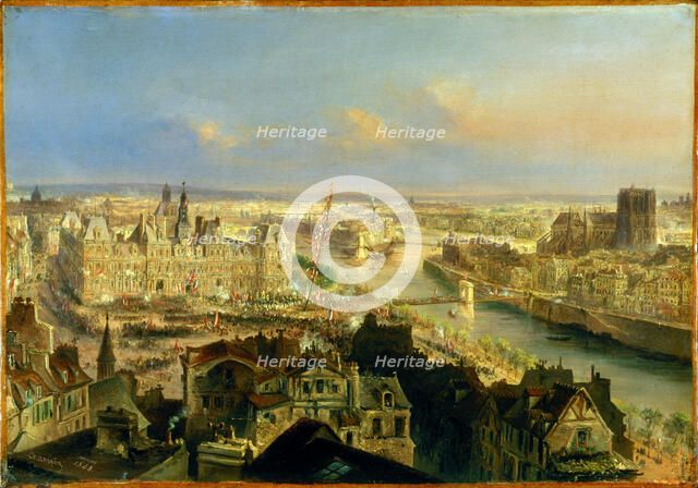 Planting a tree of Liberty, in front of the Hotel de Ville, March 24, 1848. Creator: Jean Jacques Champin.