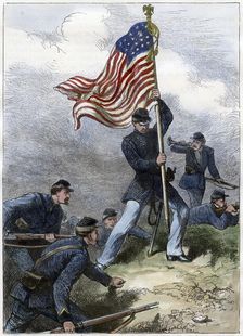Planting the Union flag on a bastion, Siege of Vicksburg, 1863
