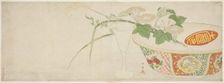 Plants, Porcelain Bowl, and Glass Goblet, Japan, c. 1789. Creator: Shunsho