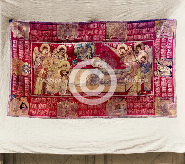 Plashchanitsa [a shroud the image of Christ] from 1631. Dates to the time of Tsar Mikhail..., 1911. Creator: Sergey Mikhaylovich Prokudin-Gorsky.