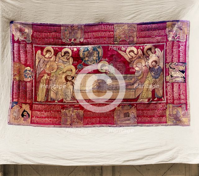 Plashchanitsa [a shroud the image of Christ] from 1631. Dates to the time of Tsar Mikhail..., 1911. Creator: Sergey Mikhaylovich Prokudin-Gorsky.