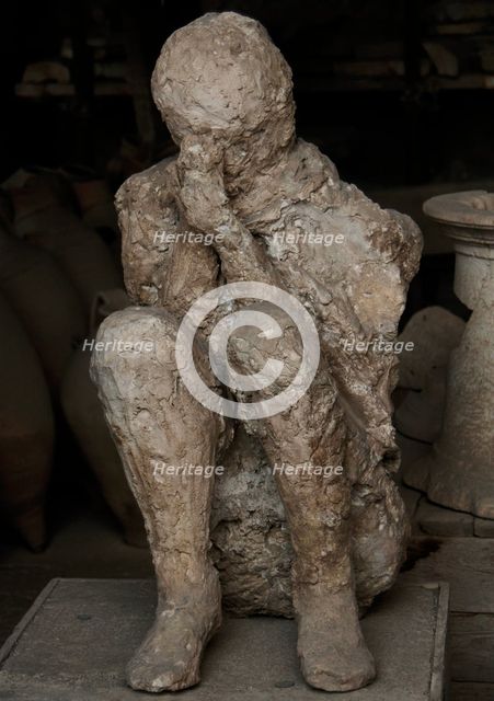 Plaster cast of human remains, Pompeii, Italy, 2009.  Creator: LTL.
