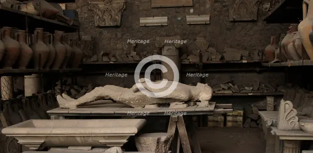 Plaster cast of human remains, Pompeii, Italy, 2009.  Creator: LTL.