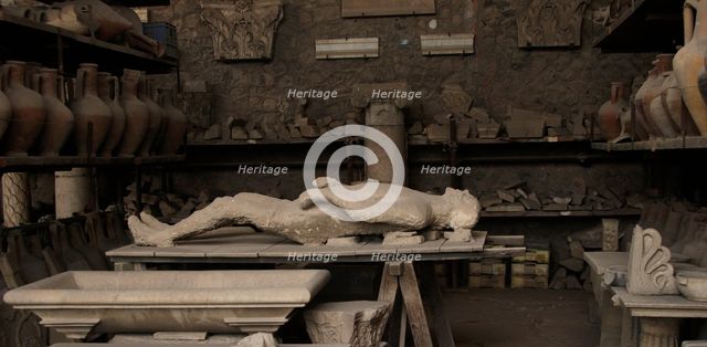 Plaster cast of human remains, Pompeii, Italy, 2009.  Creator: LTL.