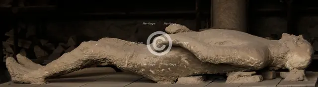 Plaster cast of human remains, Pompeii, Italy, 2009.  Creator: LTL.