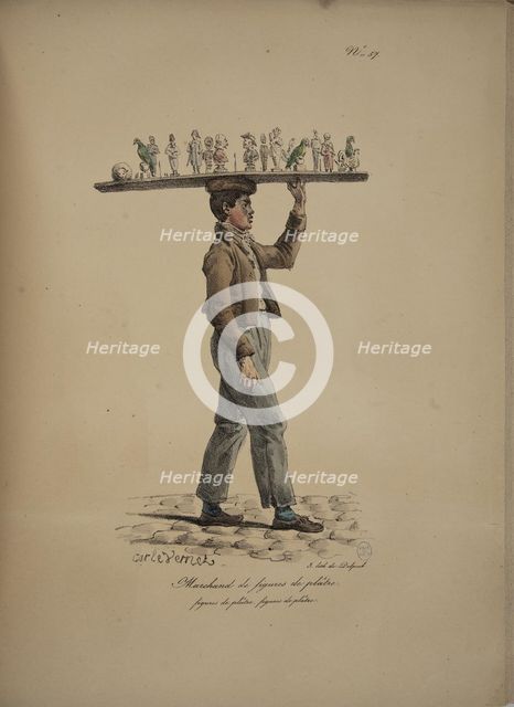 Plaster figure seller. From the Series "Cris de Paris" (The Cries of Paris), 1815. Creator: Vernet, Carle (1758-1836).