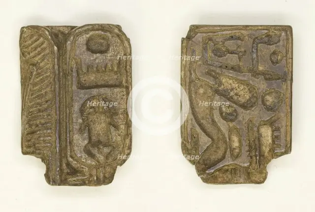 Plaque: Menkheperre (Thutmose III)/Sphinx with Crown and Beard, Egypt, New Kingdom?... Creator: Unknown.