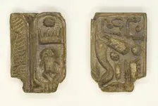 Plaque: Menkheperre (Thutmose III)/Sphinx with Crown and Beard, Egypt, New Kingdom?... Creator: Unknown