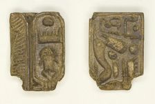 Plaque: Menkheperre (Thutmose III)/Sphinx with Crown and Beard, Egypt, New Kingdom?... Creator: Unknown