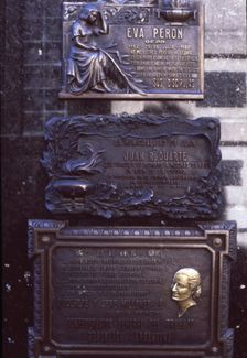 Plaque on the grave of Eva Duarte de Peron Evita (1952-1982), wife of the President of Argentin…