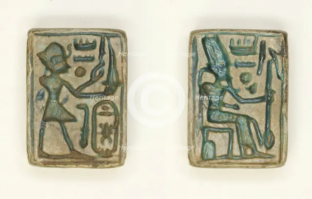 Plaque: Amenhotep II Offers Incense/Amun-Re Seated on Throne, Egypt, New Kingdom, Dynasty... Creator: Unknown.