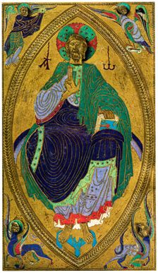 Plaque binding (plaque de reliure), champlevé enamel on copper, 12th century, (1931)