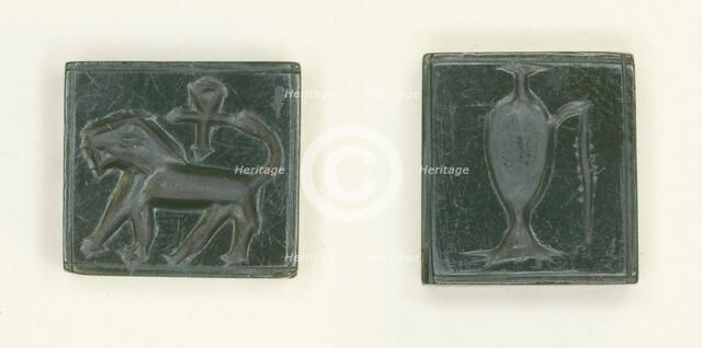 Plaque: Lion and Ankh/Libation Vessel, Egypt, New Kingdom, Dynasties 18-20 (about 1550 -1069 BCE). Creator: Unknown.