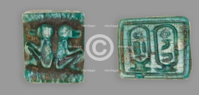 Plaque: Two Baboons Back to Back/Cartouches, Egypt, New Kingdom?, Dynasties 18-20 (1550... Creator: Unknown.