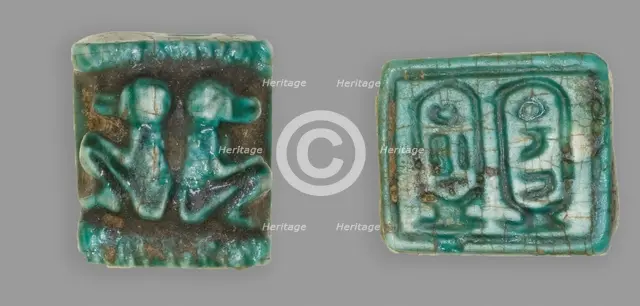 Plaque: Two Baboons Back to Back/Cartouches, Egypt, New Kingdom?, Dynasties 18-20 (1550... Creator: Unknown.