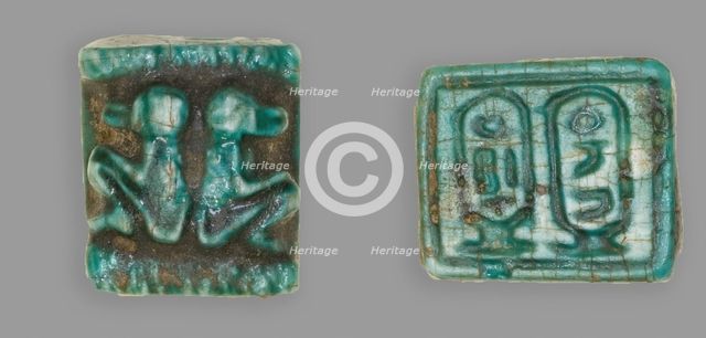 Plaque: Two Baboons Back to Back/Cartouches, Egypt, New Kingdom?, Dynasties 18-20 (1550... Creator: Unknown.