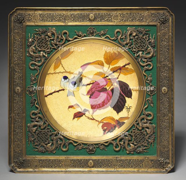 Plaque: Two Birds on a Thorny Bough, 1879. Creator: Fernand Thesmar (French, 1843-1912).