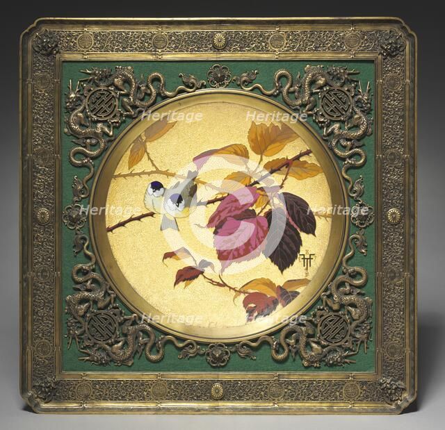 Plaque: Two Birds on a Thorny Bough, 1879. Creator: Fernand Thesmar (French, 1843-1912).