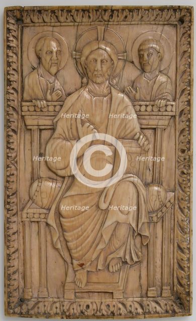 Plaque with Christ enthroned with two Apostles, Carolingian, 850-875. Creator: Unknown.