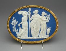 Plaque with Bacchus and Two Bacchantes, Burslem, c. 1789. Creator: Wedgwood