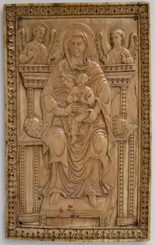 Plaque with Enthroned Virgin and Child, Carolingian, 850-875. Creator: Unknown