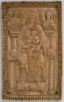 Plaque with Enthroned Virgin and Child, Carolingian, 850-875. Creator: Unknown