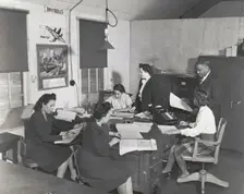 Plato's office staff for Wake and Midway Halls; Samuel Plato, contractor, and part..., March 1943. Creator: Roger Smith
