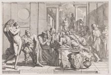 Plato's symposium: Socrates and his companions seated around a table discussing ideal love..., 1648. Creator: Pietro Testa