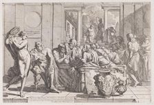 Plato's symposium: Socrates and his companions seated around a table discussing ideal love..., 1648. Creator: Pietro Testa