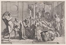 Plato's symposium: Socrates and his companions seated around a table discussing ideal love..., 1648. Creator: Pietro Testa