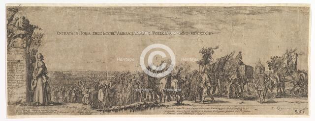 Plate 1: The Entrance of the Polish Ambassador into Rome, the Medici coat of arms at left, 1633. Creator: Stefano della Bella.