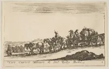 Plate 1: a horse drawn cart carrying people and goods, dead horse in the foreground, f..., ca. 1641. Creator: Stefano della Bella
