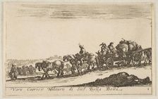 Plate 1: a horse drawn cart carrying people and goods, dead horse in the foreground, f..., ca. 1641. Creator: Stefano della Bella