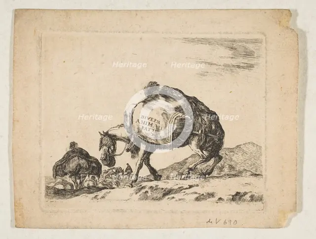Plate 1: a pack horse, from 'Various animals' (Diversi animali), ca. 1641. Creator: Stefano della Bella.