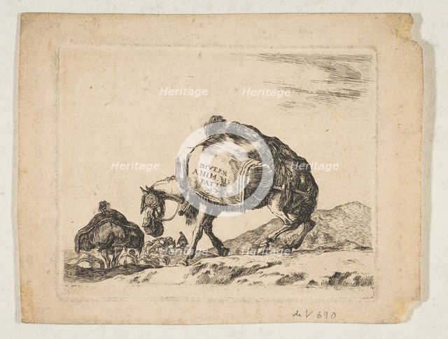 Plate 1: a pack horse, from 'Various animals' (Diversi animali), ca. 1641. Creator: Stefano della Bella.