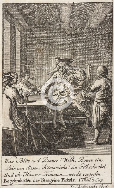 Plate 1 for Thomas Smollett's 'The Adventures of Peregrine Pickle', 1785. Creator: Daniel Nikolaus Chodowiecki.