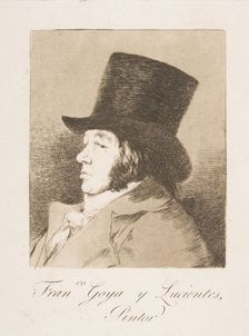 Plate 1 from Los Caprichos': Self-portrait of Goya ( Franco. Goya e Lucientes, Pintor), 1799. Creator: Francisco Goya