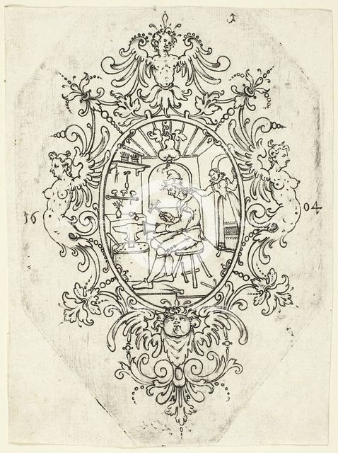 Plate 1, from twenty ornamental designs for goblets and beakers, 1604. Creator: Master AP.
