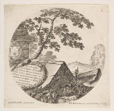 Plate 1: fragments from ancient monuments, from Roman Landscapes and Ruins (Paysages..., ca. 1646. Creator: Stefano della Bella