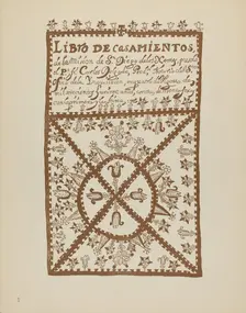 Plate 1: Jemez Book of Marriages: From Portfolio "Spanish Colonial Designs of New Mexico", 1935/1942 Creator: Unknown