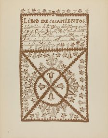 Plate 1: Jemez Book of Marriages: From Portfolio "Spanish Colonial Designs of New Mexico", 1935/1942 Creator: Unknown